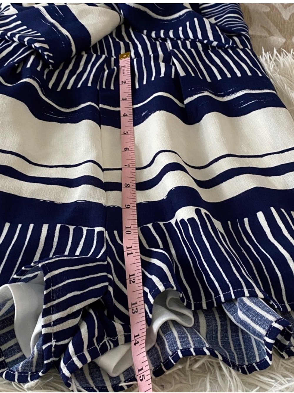 Lulus Navy Cream Striped Bow Front Strapless Romper Small - Picture 7 of 13